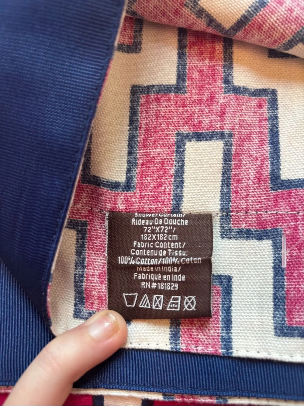 Jonathan Adler Pink and Navy Geometric Shower Curtain